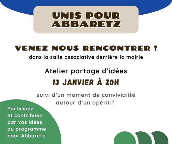 Atelier partage idées le mardi 13 janvier à 20h00
